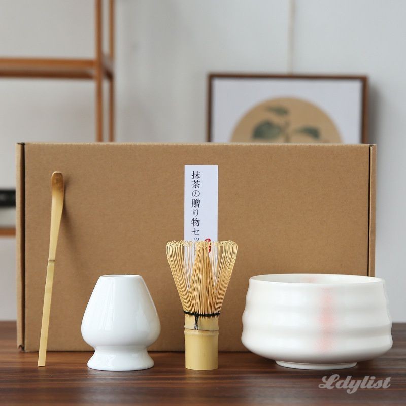 4 ชิ้น/เซ็ตแบบดั้งเดิม Matcha Giftset Bamboo Matcha Whisk Scoop เซรามิค Matcha Bowl Whisk ผู้ถือจีนชุดชาญี่ปุ่น