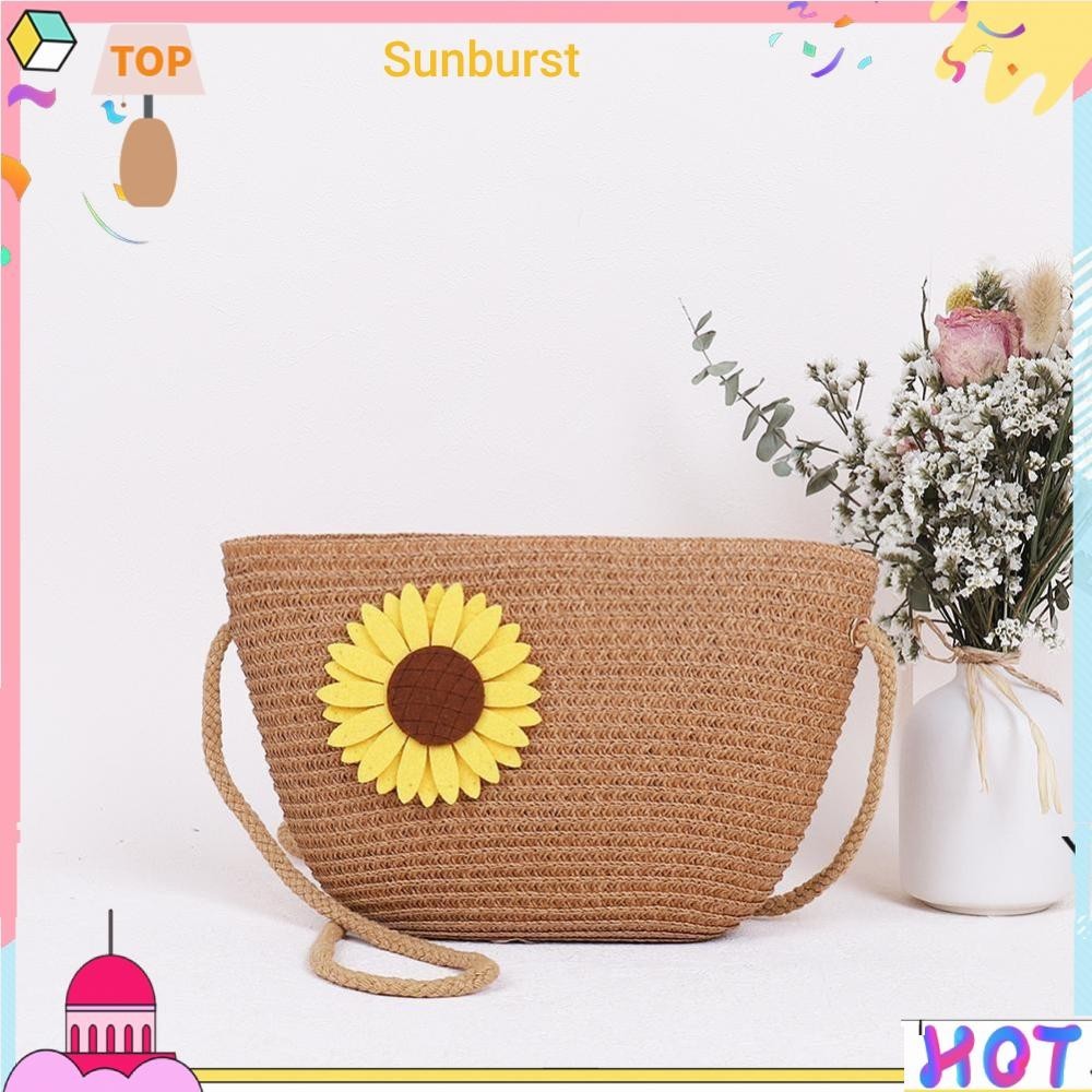 [Sunburst11.th] กระเป๋าสะพายไหล่ สะพายข้าง สานดอกไม้ ชายหาด ฤดูร้อน สําหรับผู้หญิง