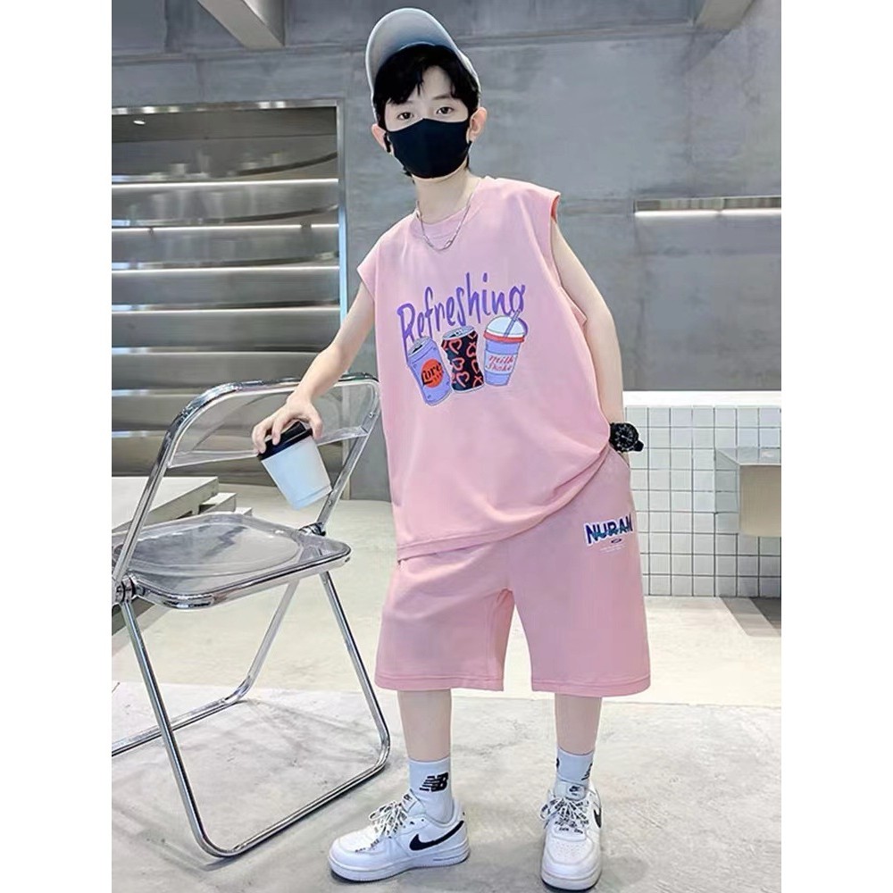 CK🚚 เสื้อผ้าเด็กเสื้อกั๊กฤดูร้อนเด็กชายชุดใหม่เด็กขนาดกลางและขนาดใหญ่ฤดูร้อนเด็กชายสไตล์ฤดูร้อนแขน