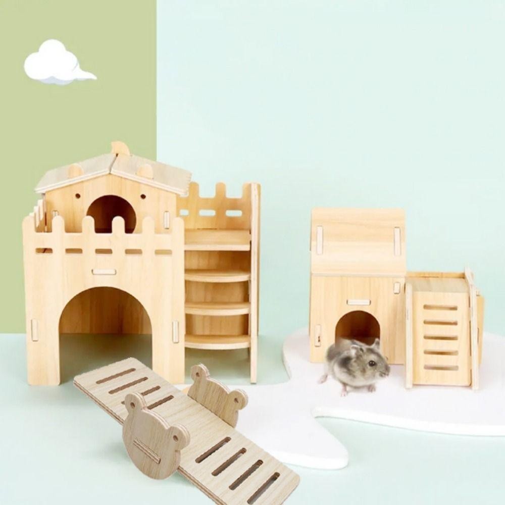 ประกายไฟ หนูแฮมสเตอร์ไม้เนื้อแข็งบ้านขนาดเล็ก,กระดานหกหนูแฮมสเตอร์แบบถอดได้ บันไดรังหนูแฮมสเตอร์, รังนอนหนูแฮมสเตอร์ ทําเอง สัตว์เลี้ยงขนาดเล็กวิลล่าสัตว์เ