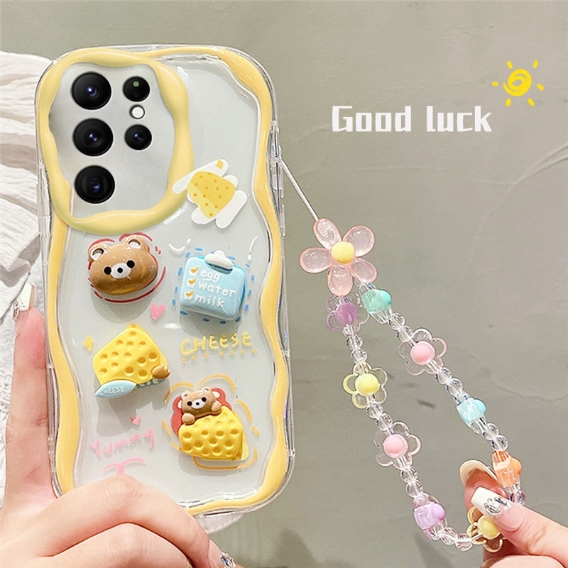 3D น่ารัก การ์ตูน เคส For OPPO Reno 10 10Pro 8 8Pro 8T 7 4G 7Pro 6 5G 5 4 Realme C20 C11 2021 เคสมือถือ Cute Cartoon Phone Case Carry A Hand Rope Strawberry Bear Rabbit Duck Flower Soft TPU Protective Cover