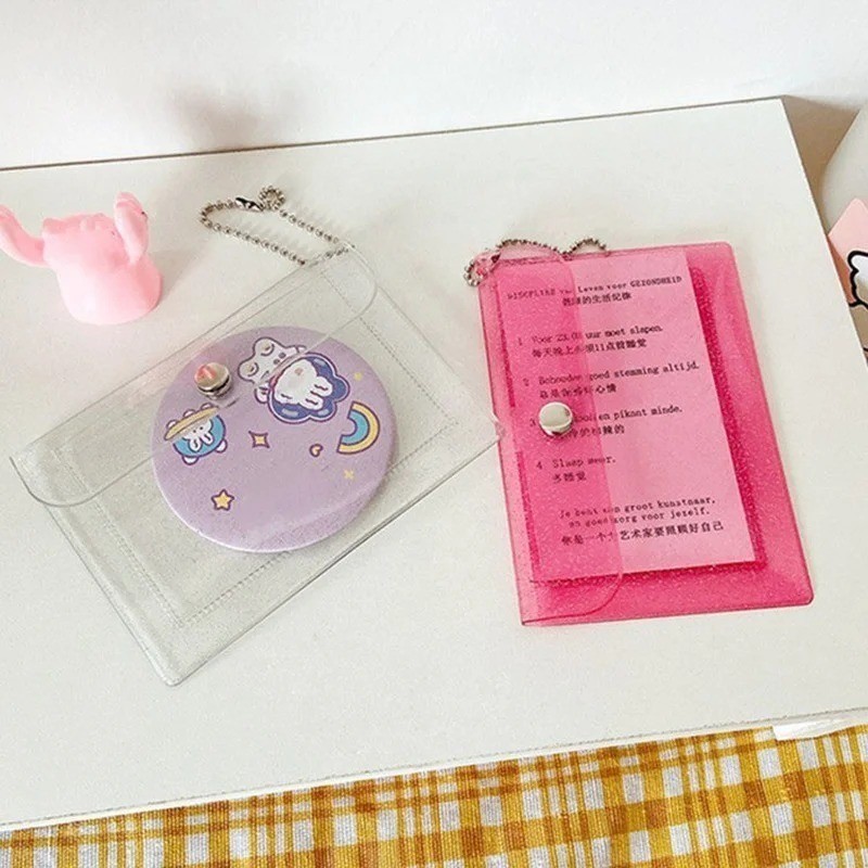 Sfse- กดกระเป๋าใส่เหรียญปุ่ม - อเนกประสงค์ - กระเป๋าเก็บกลิตเตอร์ - Pvc - แบบพกพา - กันน้ํา - ที่ใส่บัตรเครดิต ID - Mini - กระเป๋าจัดระเบียบแบบใส