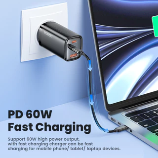 Toocki เคสชาร์จ 5-in-1 สายเคเบิล USB C ถึง USB C ความเร็วสูง 60 วัตต์ และพินสำหรับเสียบการ์ดข้อมูล Micro Type C 1OS