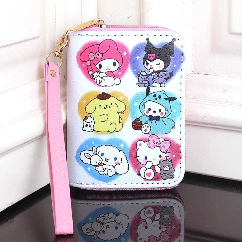 SANRIO กระเป๋าสตางค์ กระเป๋าใส่เหรียญ ใส่บัตรเครดิต ลายการ์ตูน Kuromi Melody สําหรับเด็กผู้หญิง