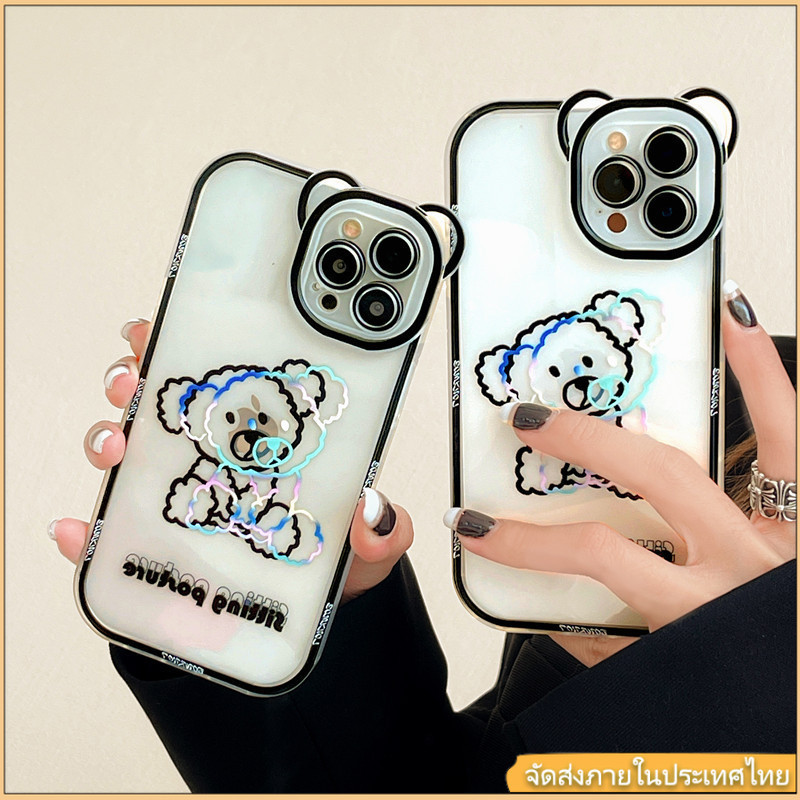 กรณีโทรศัพท์น่ารัก ตุ๊กตาหมี ซิลิโคนนุ่ม การป้องกันกล้อง เคสนิ่ม สําหรับ iPhone14 7 8 11 12 13 Pro Max X XR XS Max Plus