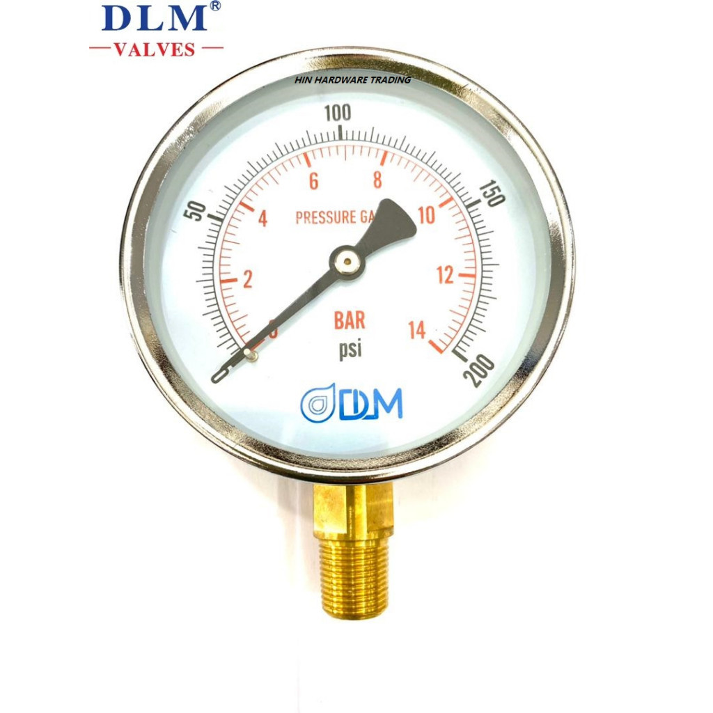 ยี่ห้อ DLM 4" ( O/D ) x 3/8" x 200PSI PRESSURE GAUGE