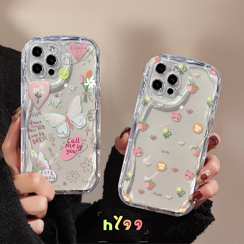 โรแมนติกผีเสื้อดอกไม้กรณีการ์ตูนสตรอเบอร์รี่หมีนุ่มดอกไม้สําหรับRealme C31 C35 C25Y C15 C21Y C25s C5