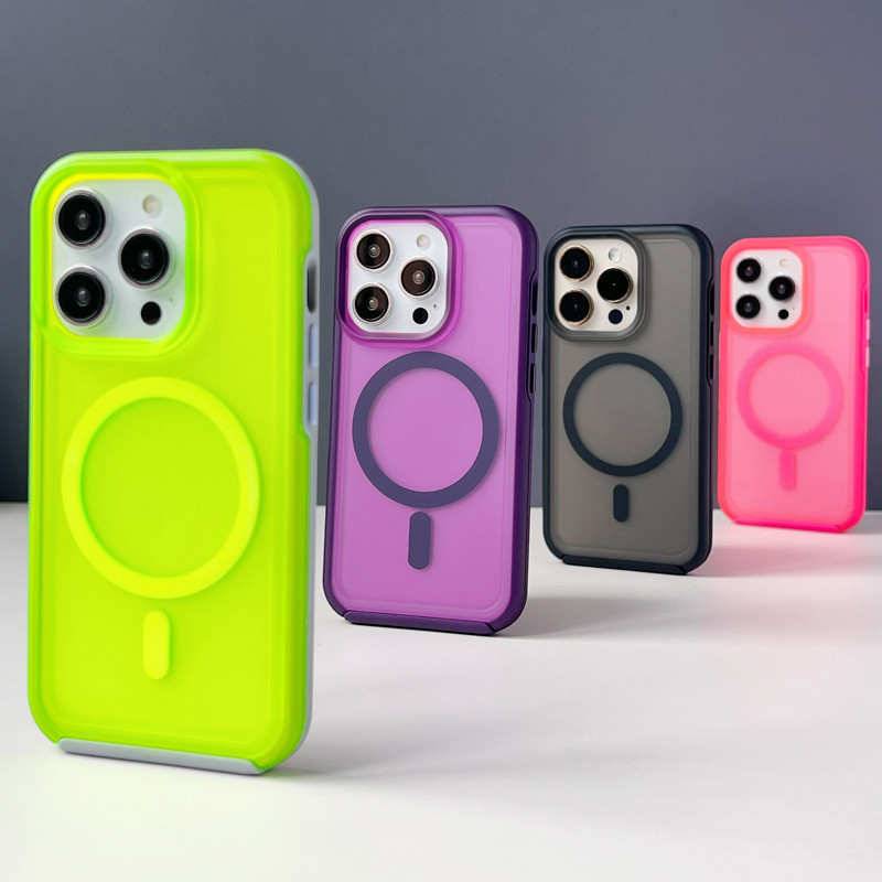 Neon Candy สีโปร่งแสงกันกระแทกกันชนสําหรับ Samsung S24 S23 PLUS ULTRA S25 Magentic Frosted ฝาครอบชาร์จไร้สายเคสโทรศัพท์