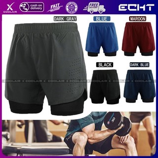Men's 2-in-1 Running Shorts Quick Drying Breathable Active Training Exercise Jogging Cycling Shorts