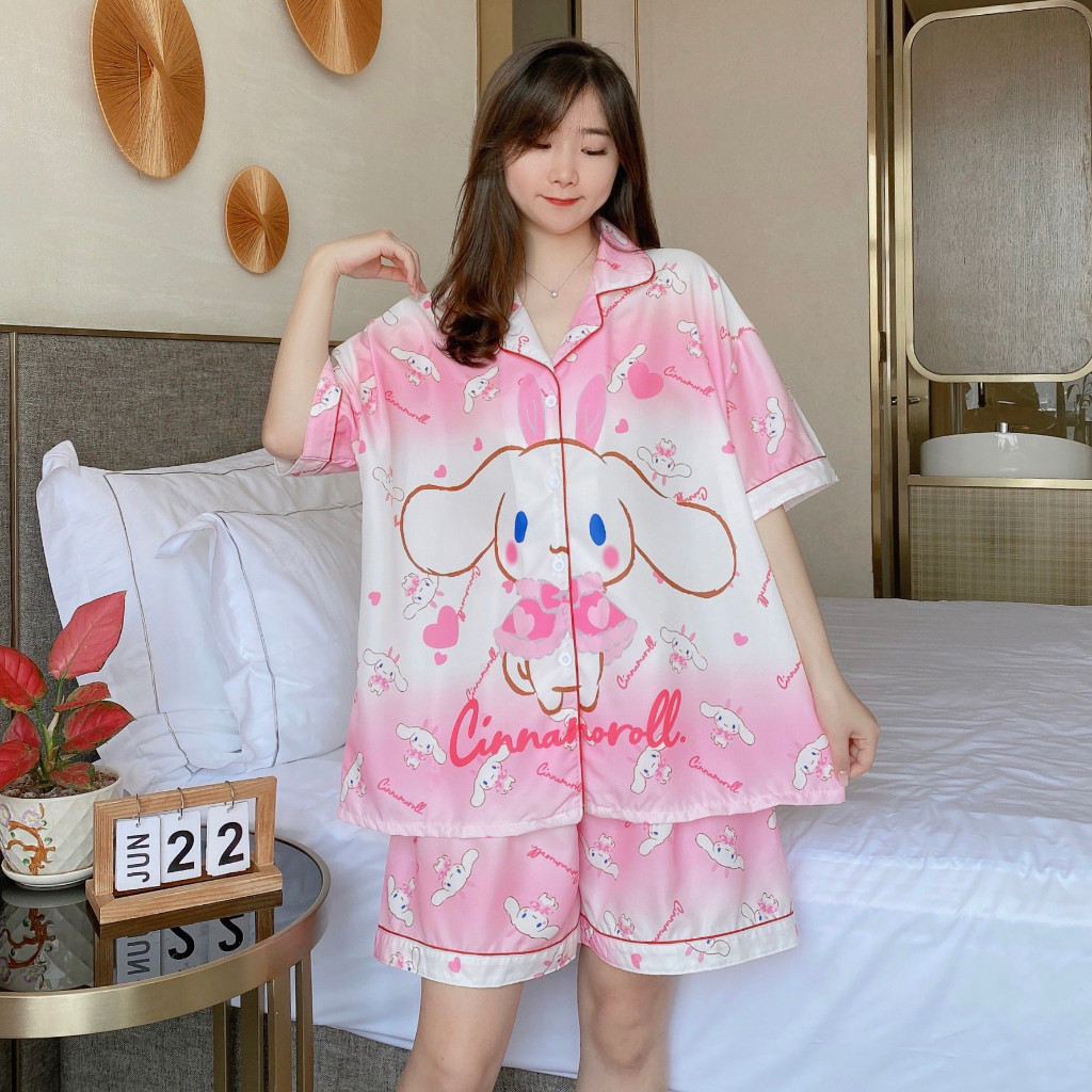 Alinda__shop ** มาใหม่ ** ชุดนอน แขนสั้น-ขาสั้น ผ้าไหมอิตตาลี่ บิ๊กไซส์ อก 52 ผ้านิ่มเด้ง ใส่สบาย S