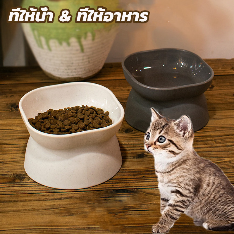ชามแมว ชามสัตว์เลี้ยง ที่ให้น้ำ ที่ให้อาหาร ป้องกันกระดูกสันหลังส่วนคอ เท้าสูง ความจุขนาดใหญ่