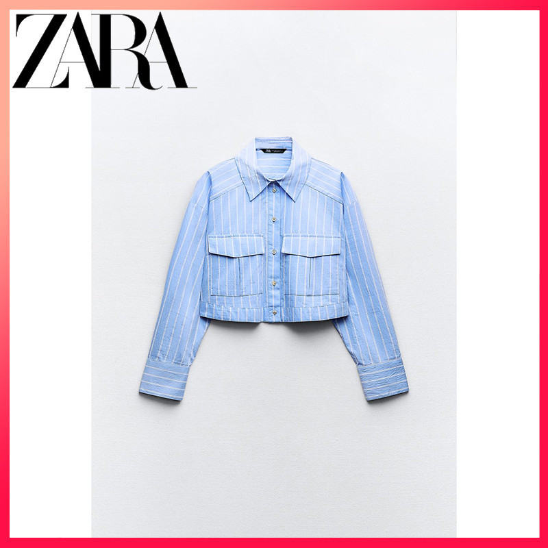 Zara 24 เสื้อเชิ้ตแขนสั้น ลายทาง แฟชั่นฤดูใบไม้ผลิ สําหรับผู้หญิง