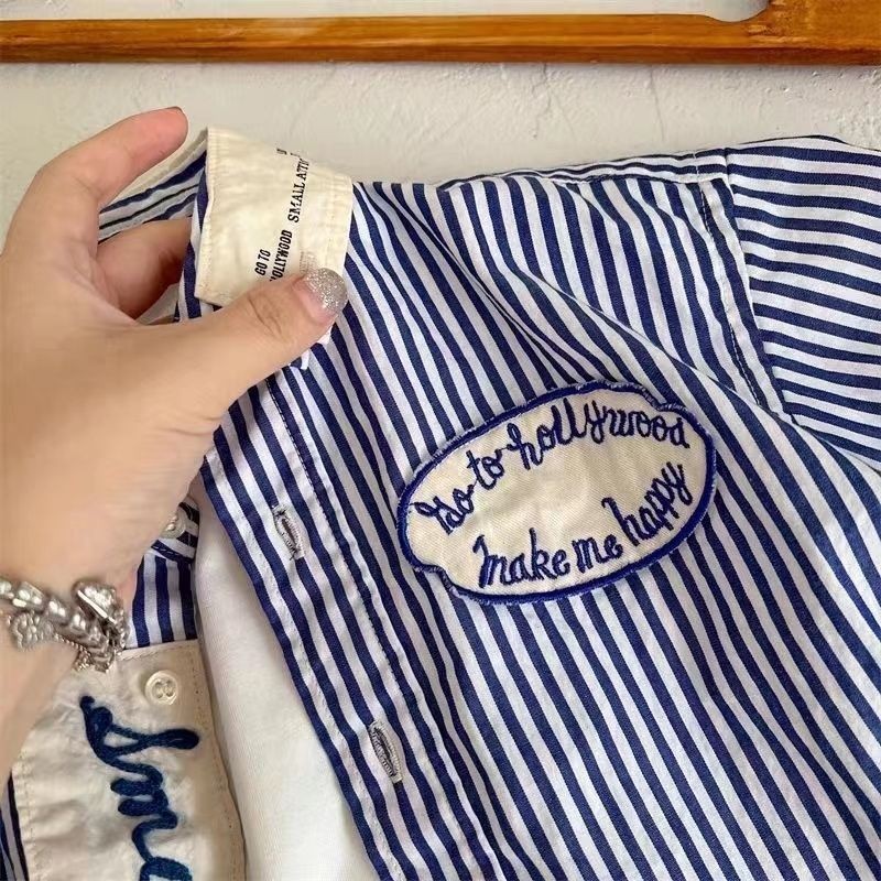 เสื้อเด็กชาย    ฤดูใบไม้ผลิและฤดูใบไม้ร่วงใหม่สไตล์เกาหลีแฟชั่นผ้าฝ้ายลายแขนยาวปกด้านบน