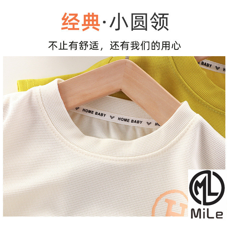 [ML] เสื้อยืดลําลอง ลายวาฟเฟิล สีพื้น สไตล์เกาหลี เหมาะกับฤดูร้อน สําหรับเด็กผู้ชาย และผู้หญิง 90-170 ซม.