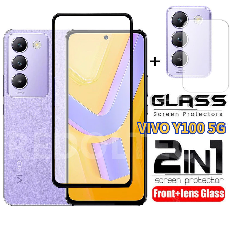VIVO Y100 5G 2 in 1 ฟิล์มกระจกนิรภัย กันรอยหน้าจอ และเลนส์กล้อง แบบเต็มจอ สําหรับ VIVO Y1005G Y 100 5G