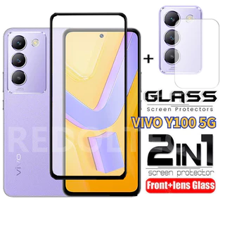 VIVO Y100 5G 2 in 1 ฟิล์มกระจกนิรภัย กันรอยหน้าจอ และเลนส์กล้อง แบบเต็มจอ สําหรับ VIVO Y1005G Y 100 5G