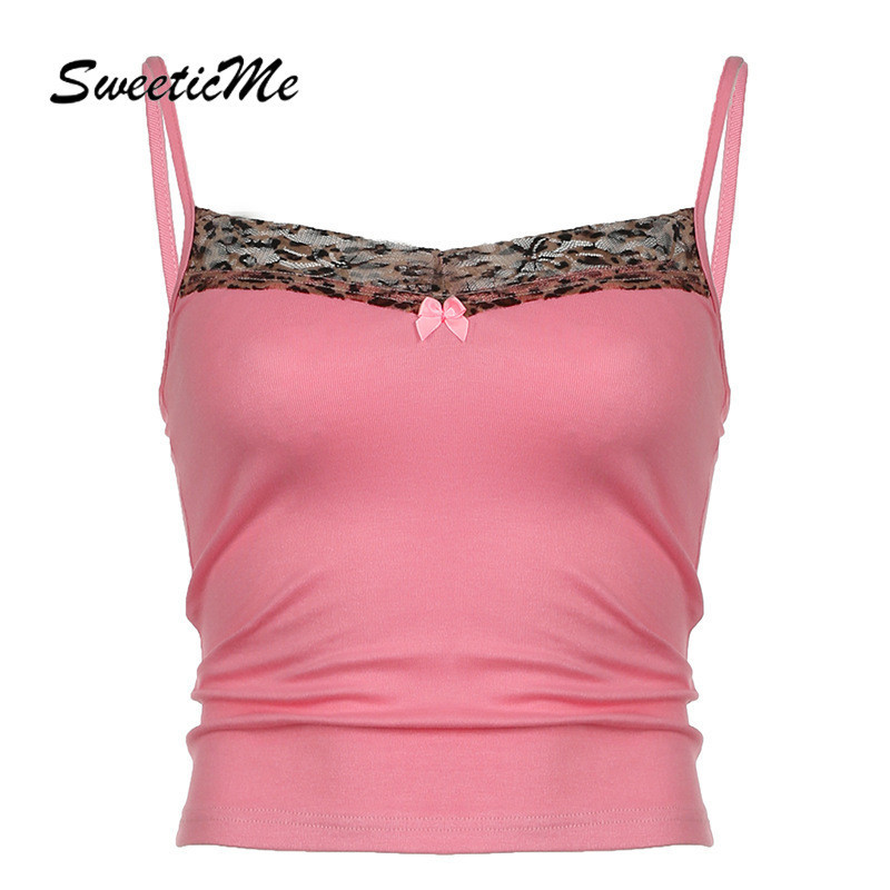 Sweeticme เสื้อกล้าม พิมพ์ลายเสือดาว ลูกไม้ เซ็กซี่ แฟชั่นสําหรับผู้หญิง 2024