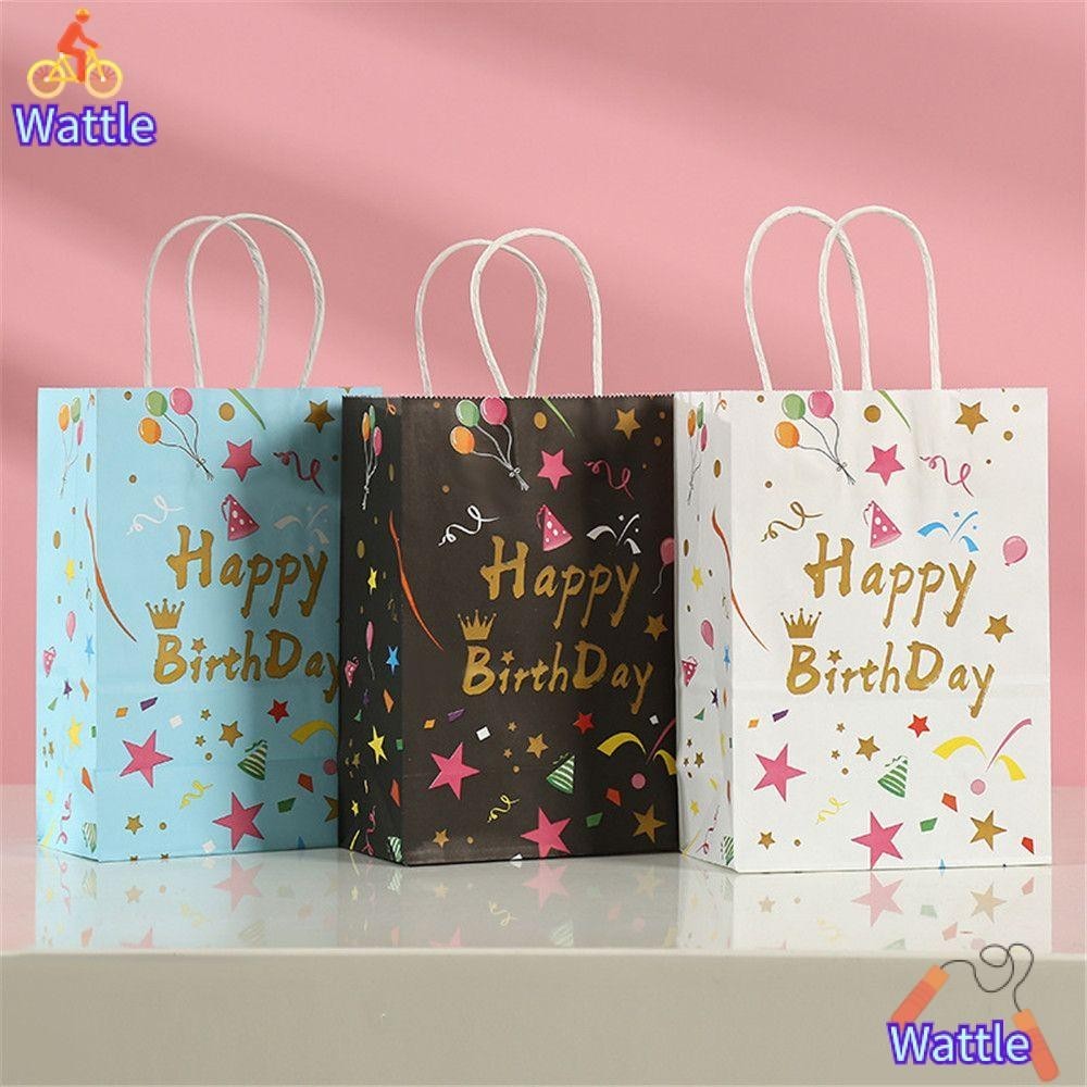 Wattle ถุงกระดาษพิมพ์ลายการ์ตูน Happy Birthday สําหรับใส่ขนมของขวัญเด็กผู้ชายผู้หญิง