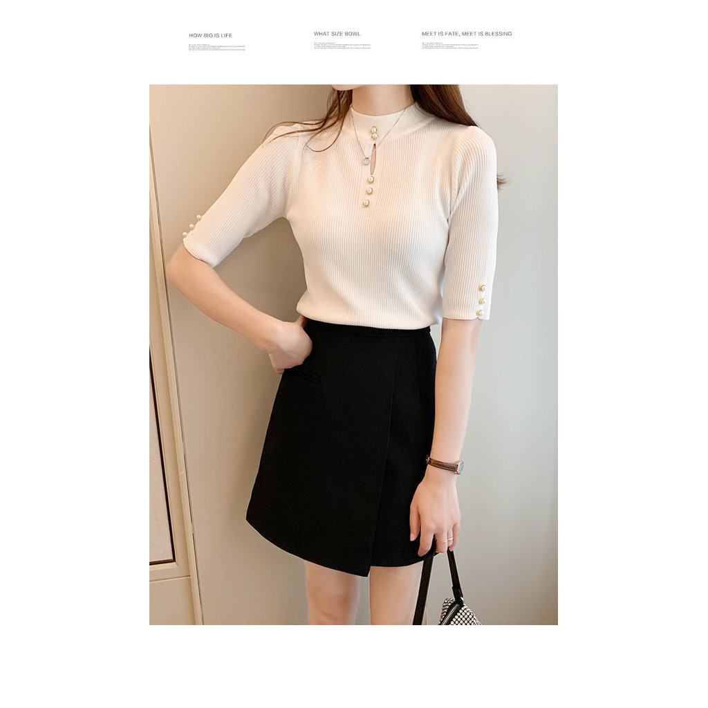 เสื้อกันหนาว คอกลม ผ้าถัก แบบบาง ตัวสั้น สําหรับผู้หญิง