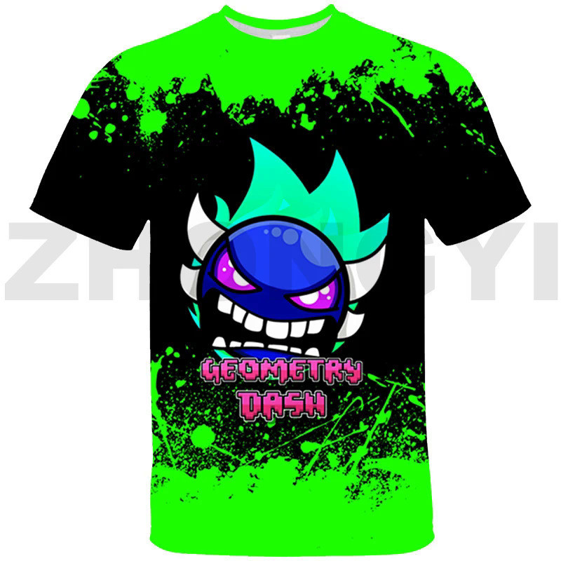 ใหม่ เสื้อยืดแขนสั้น พิมพ์ลายกราฟฟิคเกม Angry Geometry Dash สไตล์ฮิปฮอป สตรีท เหมาะกับฤดูร้อน สําหรับผู้ชาย และผู้หญิง