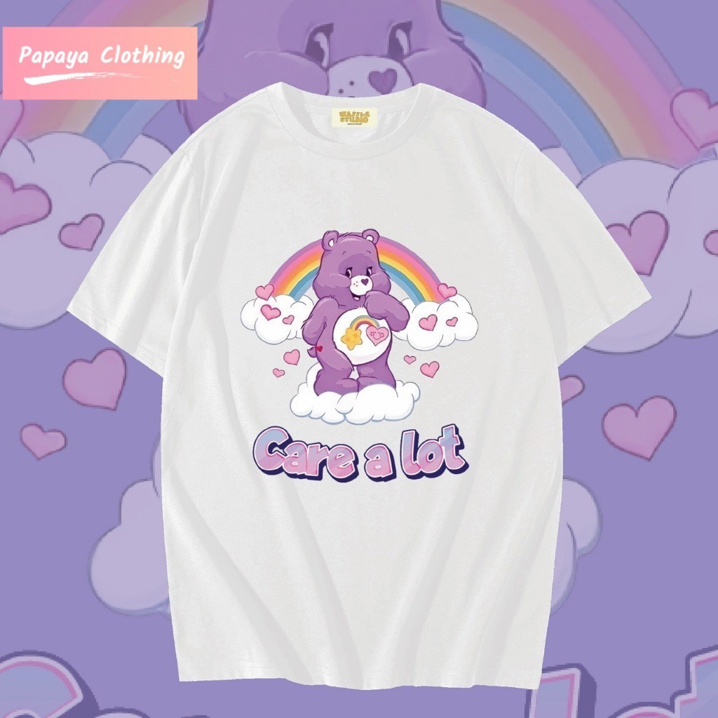 Papaya เสื้อยืดโอเวอร์ไซส์ เสื้อยืดเกาหลี ผ้าคอตตอน100% เสื้อยืด Carebear แคร์แบร์  WS0092
