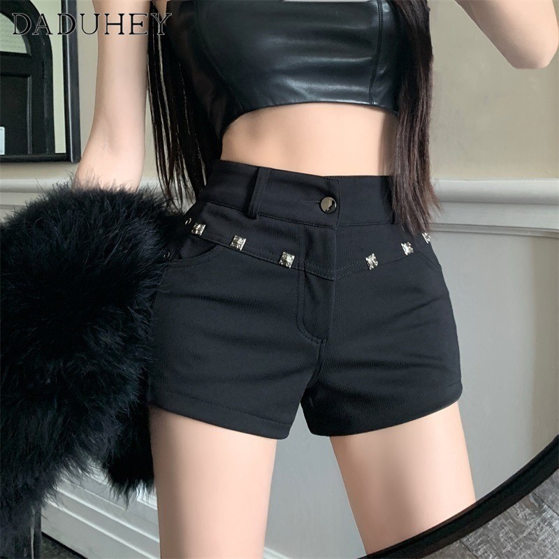 DaDuHey2026 Women's Summer High Waist Slimming Black Tight Shorts 2026 New Straight Denim Hot Pants