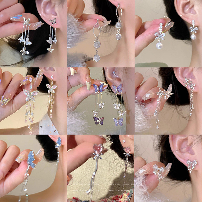 Niche ต่างหูเข็มเงิน 925 ประดับโบว์ และไข่มุก ระดับไฮเอนด์ เครื่องประดับสตรี