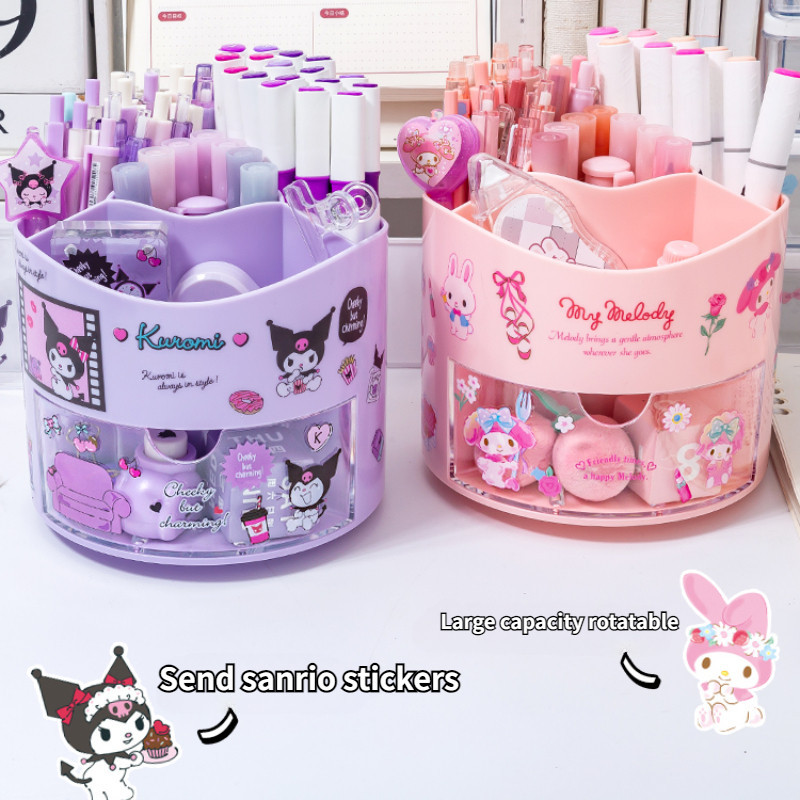 SANRIO กล่องเก็บปากกา อเนกประสงค์ ลายการ์ตูนอนิเมะ My melody Kuromi Cinnamoroll หมุนได้ อุปกรณ์การเรียน