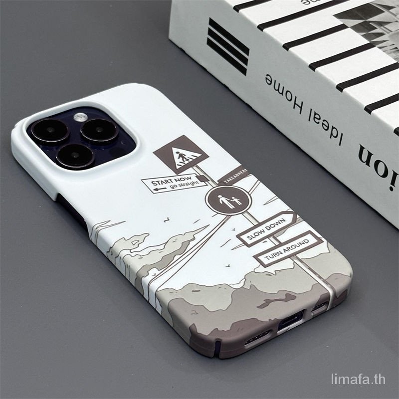 เคสมือถือ แบบแข็ง ลายสัญลักษณ์ถนน สีเทา กันกระแทก สําหรับ iPhone 11 12 13 14 15 pro max 7 8 plus xr x xs max 12pro 13promax 13pro 14pro 14promax