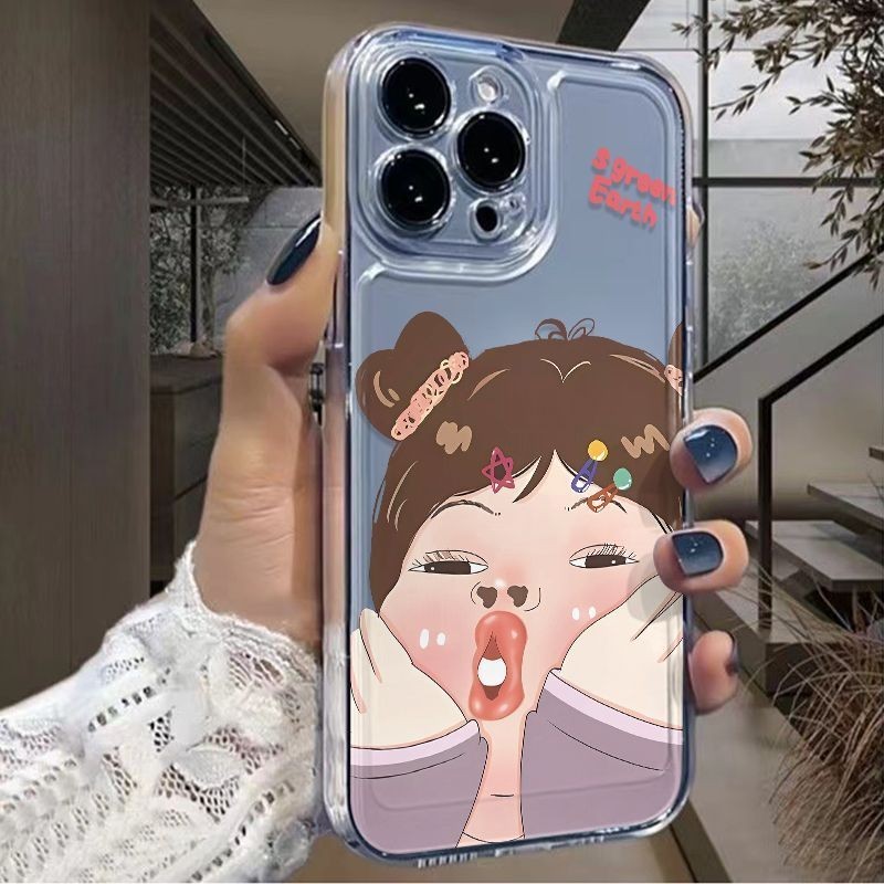 น่ารักสาวน่ารักเรียบง่ายโปร่งใสเคสโทรศัพท์อวกาศเหมาะสําหรับ Apple IPHONE 15 14 13 12 11promax/pro XS