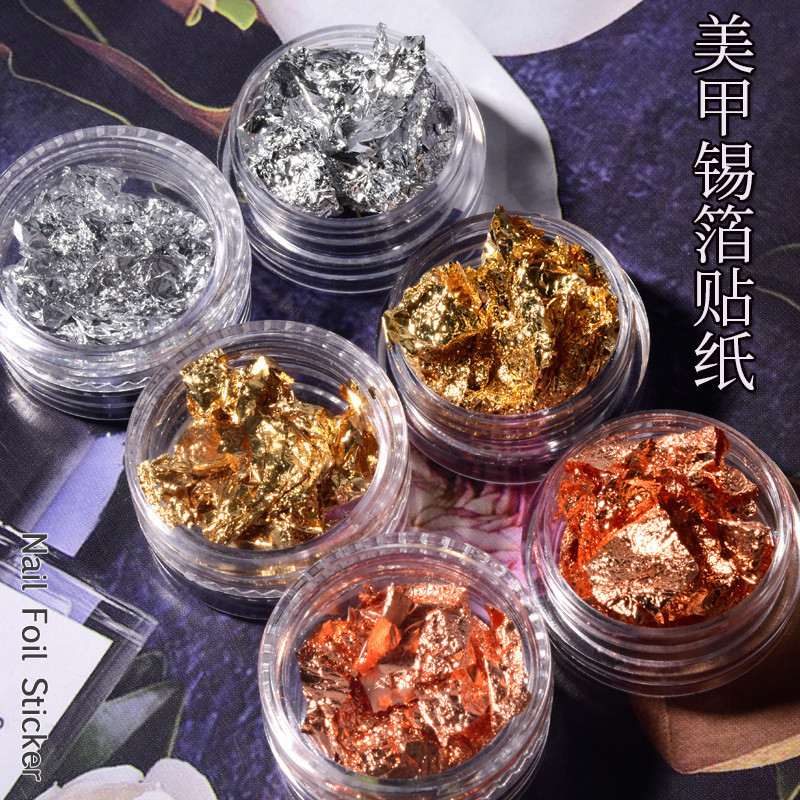สติกเกอร์ฟอยล์ สีทอง และแพลตตินัม แบบบางพิเศษ สไตล์ญี่ปุ่น สําหรับตกแต่งเล็บ