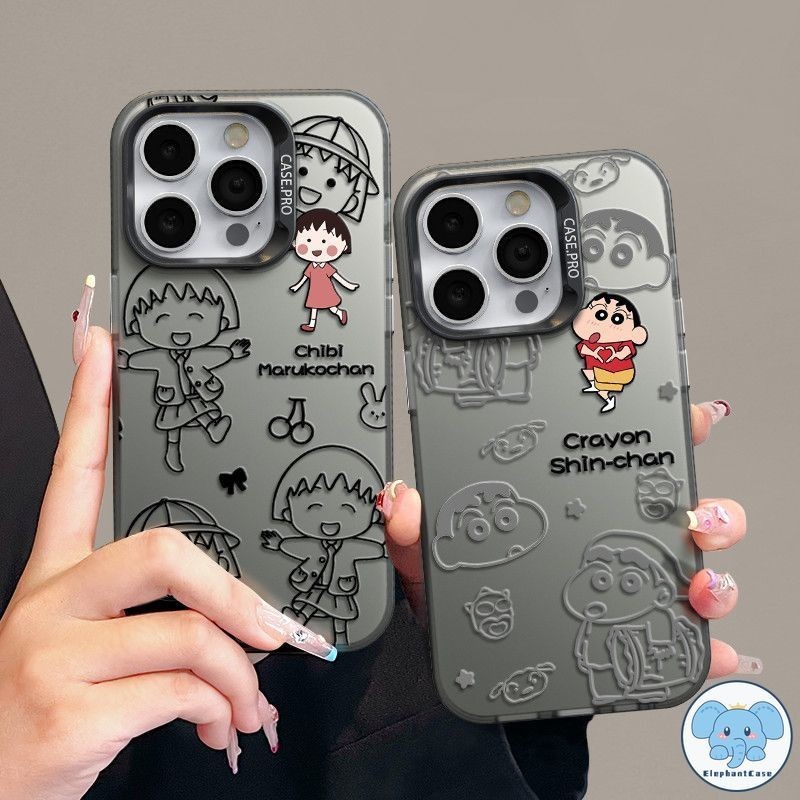 การ์ตูนมีความสุขดินสอสี Shinshin Chibi Maruko คู่กรณีหรูหรา IPhone 11 7Plus XR 15 X 12 13 14 Pro Max 14 7 8 Plus XS Max