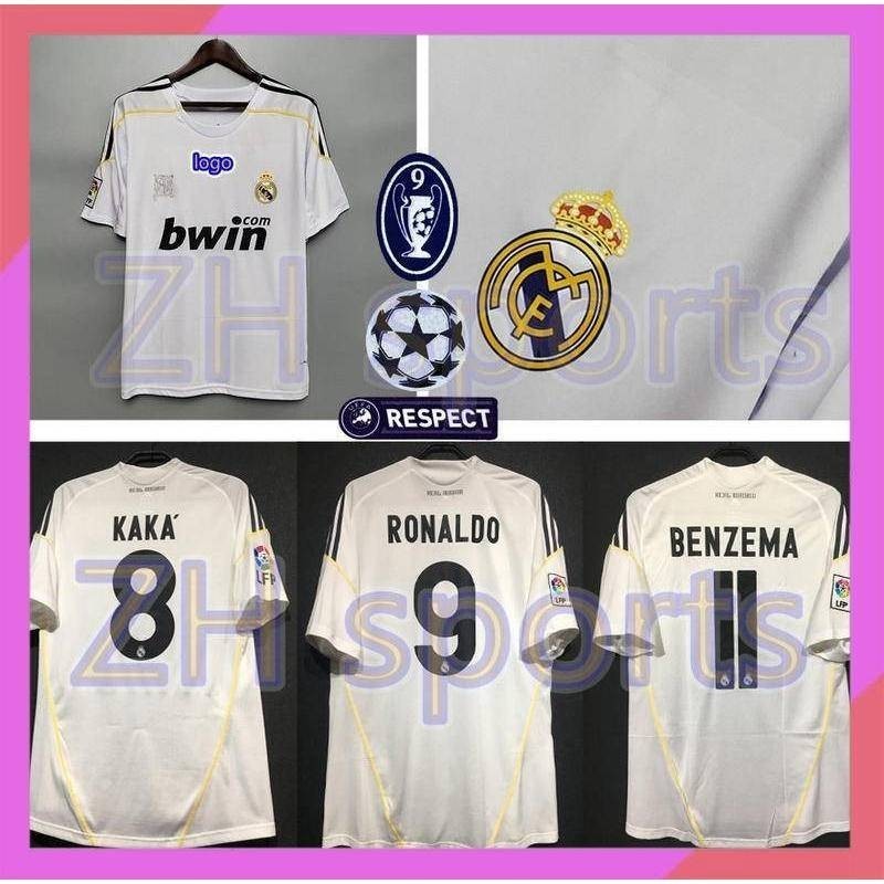 เสื้อกีฬาแขนสั้น ลายทีมฟุตบอล Real Madrid 09-10 KAKA 8 RONALDO 9 BENZEMA 11 2009-2010 ชุดเหย้า