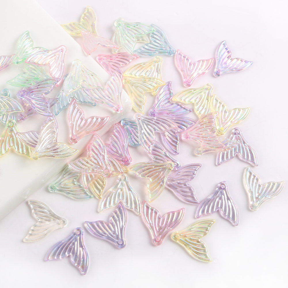 30 ชิ้นสี AB Charms ปลาหางรูปร่างลูกปัดอะคริลิคหลวม Spacer ลูกปัดสําหรับเครื่องประดับ Makeing DIY Handmade สร้อยข้อมือ