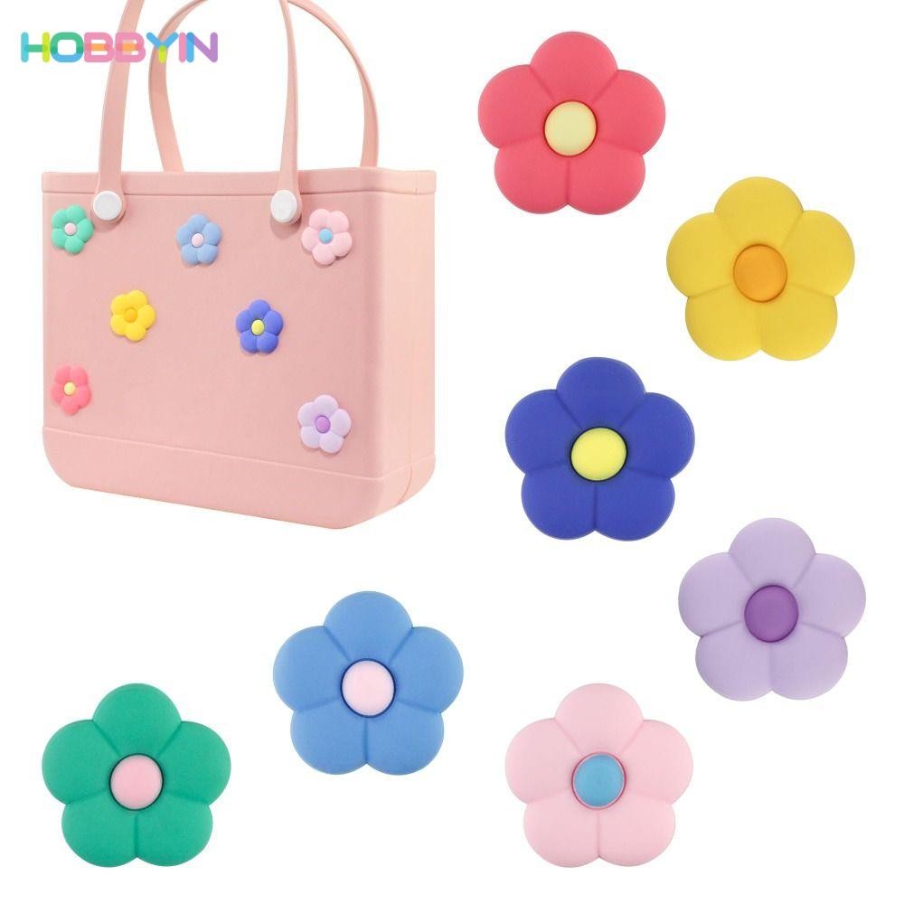 HOBBYIN จี้ดอกไม้ ผ้าฝ้าย กันน้ํา 6 ชิ้น สําหรับตกแต่งกระเป๋าชายหาด DIY