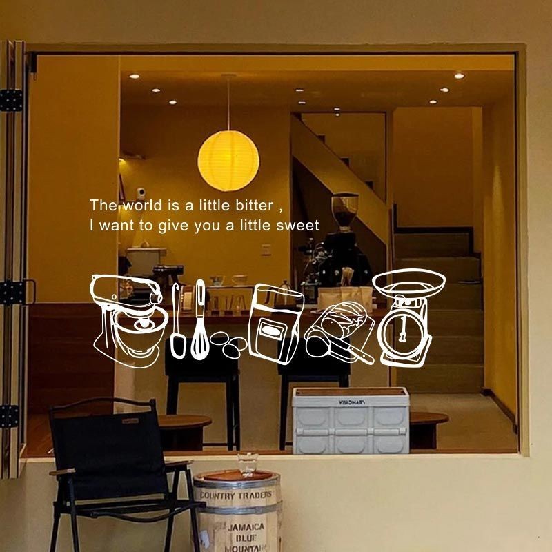 สติกเกอร์ติดประตูกระจกร้านอบร้านกาแฟวอลล์เปเปอร์ออกแบบตกแต่งผนังกันน้ําไม่มีเครื่องหมาย