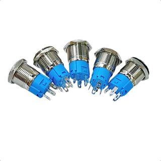 Switch 16mm สวิตช์เหล็ก กดติด กดดับ กดติด ปล่อยดับ ไฟ12-24VDC 5ขา มีของพร้อมส่งในไทย