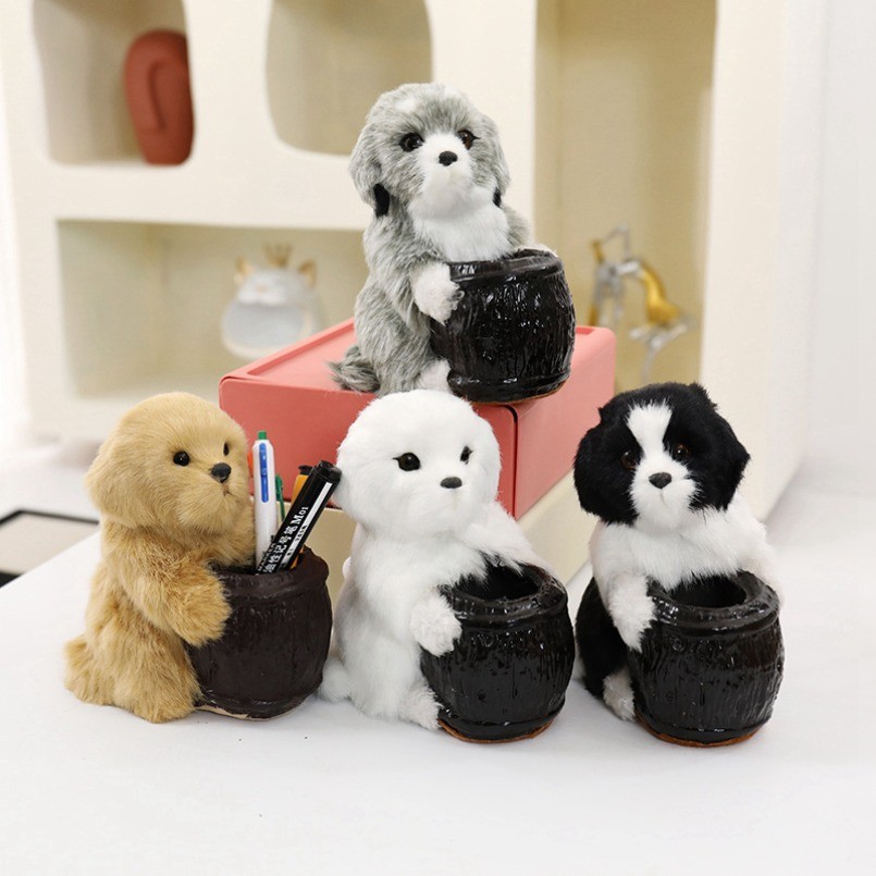 18 ซม.ตุ๊กตาของเล่น Husky Labrador Border Collie Bichon Frise Cat ปากกาคอนเทนเนอร์กอด Super Soft Kaw