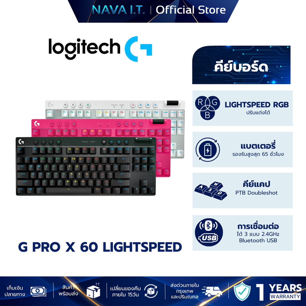 Logitech G PRO X TKL LIGHTSPEED Wireless Gaming Keyboard คีย์บอร์ดแมกคานิคอลไร้แป้นตัวเลข 60%Tactile