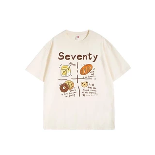 (จัดส่งตลอด 24 ชั่วโมง)เสื้อยืด Oversize เสื้อยืดลายเบเกอรี่ Junk Food คาเฟ่เกาหลี คอกลม หลวมๆ แนวเกาหลี คอตตอน 100%