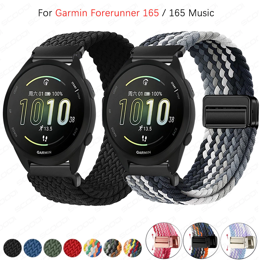 แม่เหล็กถักแหวนวงสำหรับ Garmin Forerunner 165 / 165 music เพลงปรับสายรัดข้อมือสร้อยข้อมือไนลอนยืดหยุ่น