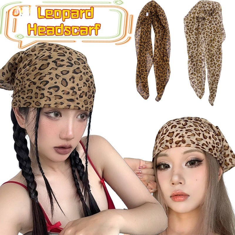 Retro Spice Girls Leopard Headscarf Elegant แฟชั่นผู้หญิงผ้าพันคอ Vintage ผ้าพันคอผ้าพันคออุปกรณ์เสร