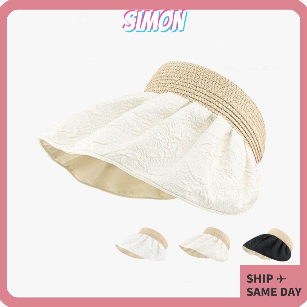 หมวกกันแดด SIMON, หมวกบังแดดผู้หญิงแบบพับได้ป้องกันรังสียูวี, แฟชั่นชายคาขนาดใหญ่ระบายอากาศได้หมวกด้านบนที่ว่างเปล่า
