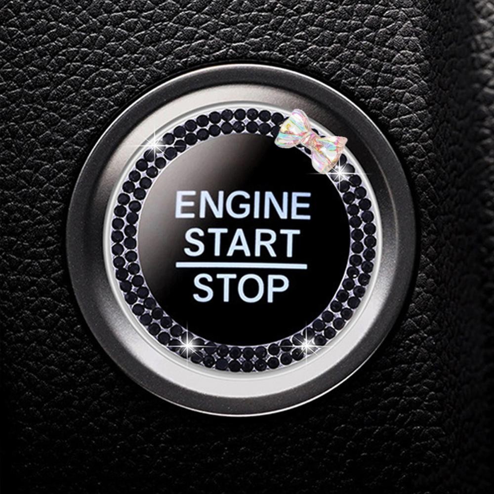 FYY สตาร์ทรถจุดระเบิดปุ่มเครื่องยนต์แหวน Bowknot แหวนจุดระเบิด Rhinestone ออกแบบปุ่มจุดระเบิดรถยนต์แหวนตกแต่ง - รูปที่ 2