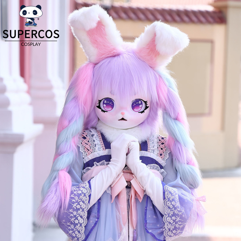 Kigurumi Head Cover Plush Beastrabbit หน้ากากคอสเพลย์พร้อมผมสําหรับแสดงการ์ตูน