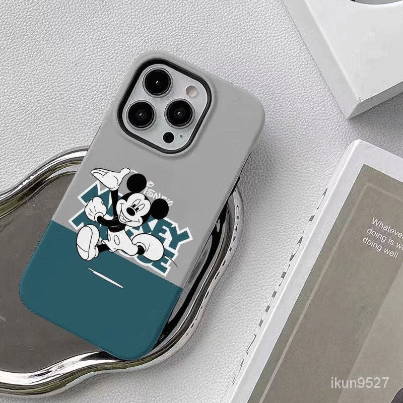 เคสโทรศัพท์มือถือ ลายมิกกี้เมาส์ สีดําวาว สองชั้น สําหรับ Iphone 15Promax 14 13Pro 12 11Promax XR 7PLUS