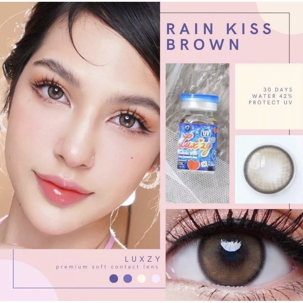คอนแทคเลนส์(กลาง) Rain Kiss Brown / Gray (Luxzylens) ⭐️ลายฮิต ขายดีมาก กรองแสงกันยูวี