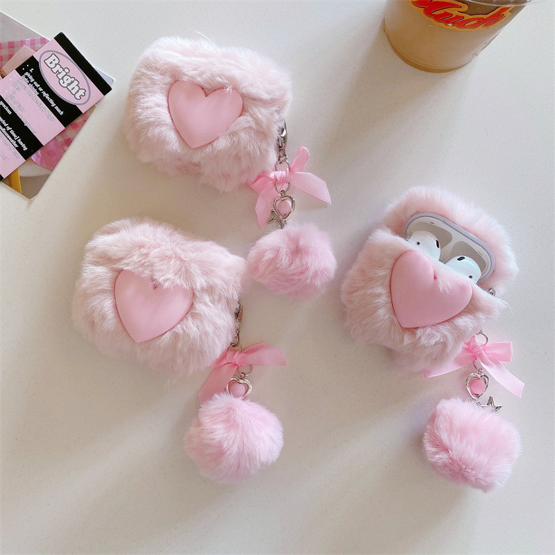 หัวใจสีชมพู + จี้เหมาะสําหรับ Airpods4 Airpods1/2 3 Pro Pro2 ชุดหูฟังไร้สายบลูทูธป้องกันกรณี Air Pods Pro 3 หูฟังป้องกันกรณี