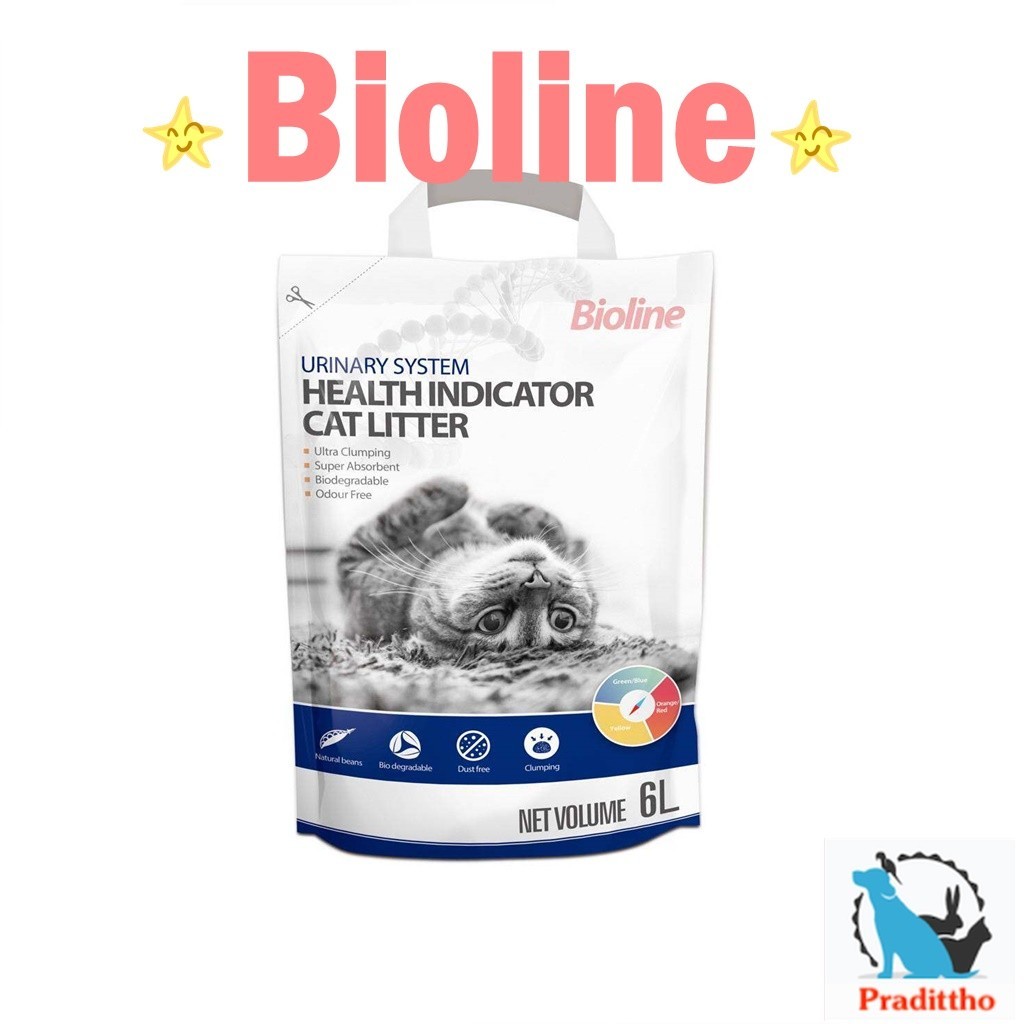 ทรายแมว ทรายเต้าหู้ ตรวจสุขภาพแมว Bioline ทางปัสสาวะ  6 ลิตร/2.5Kg.