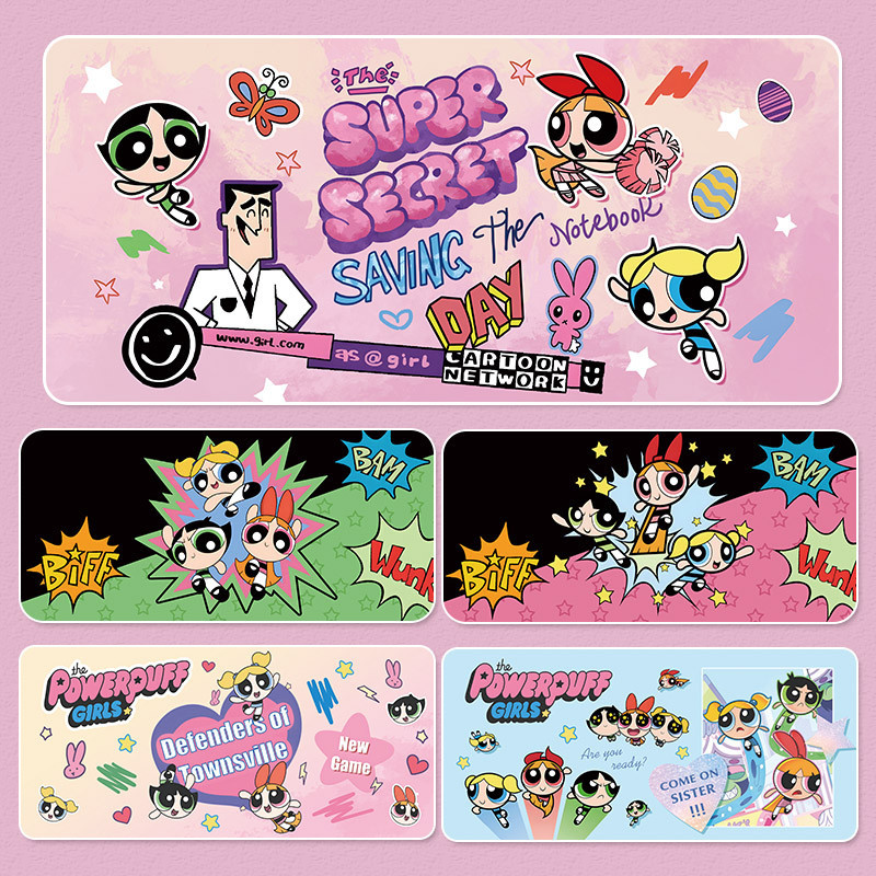 Kawaii The Powerpuff Girls แผ่นรองเมาส์ แป้นพิมพ์ แล็ปท็อป การ์ตูนน่ารัก ขนาดใหญ่ 90x40 ซม. ยางรองโต๊ะสํานักงาน